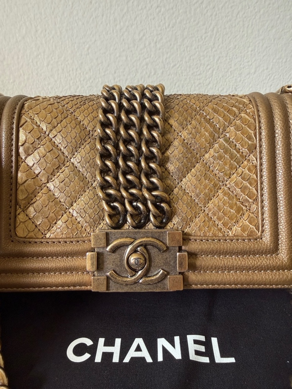 CHANEL Bronze Quilted Boy Flap Shoulder Bag with Chain - Picture 2 of 12